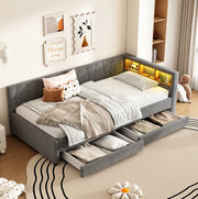 Divano letto 90x200 cm con LED, USB e cassetti