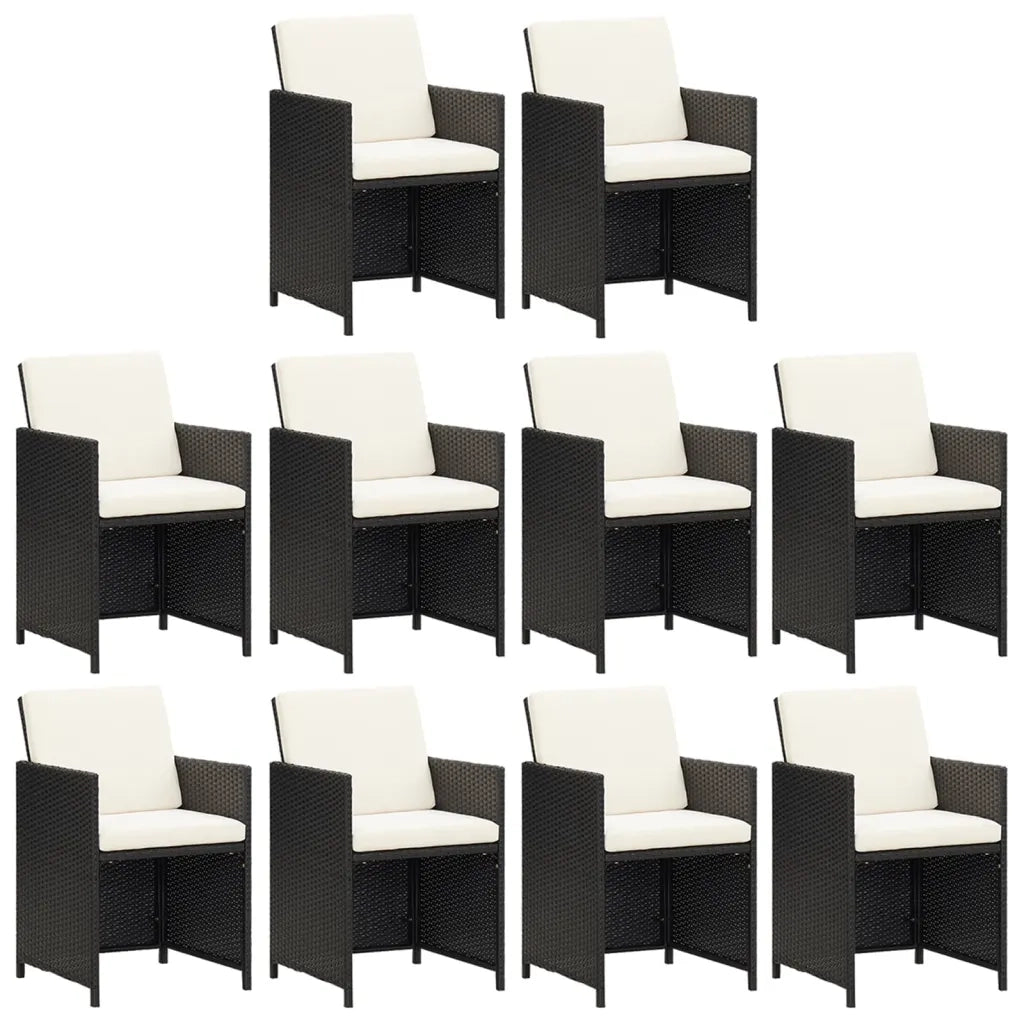 Set da Pranzo da Giardino 11 pz con Cuscini in Polyrattan Nero
