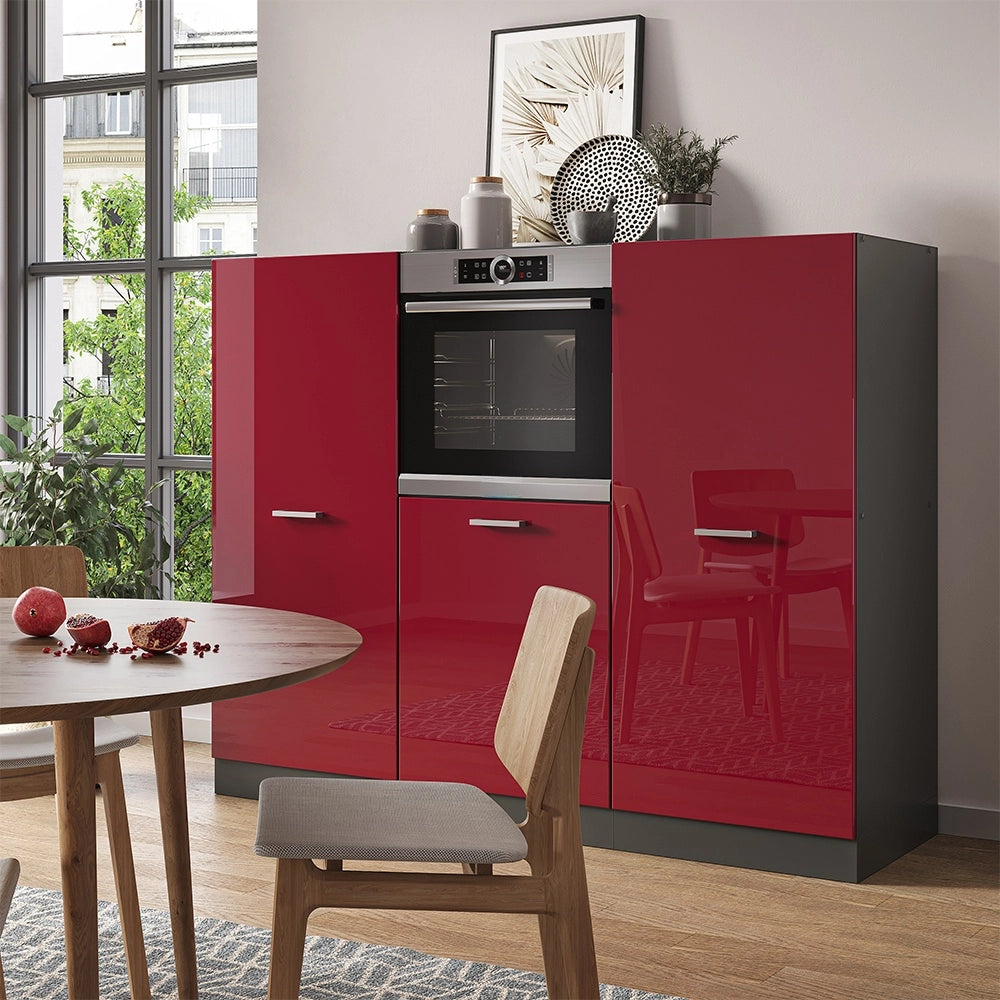 Cucine componibili piccole R-Line Rosso lucido/Antracite 180 cm senza piano di lavoro Vicco
