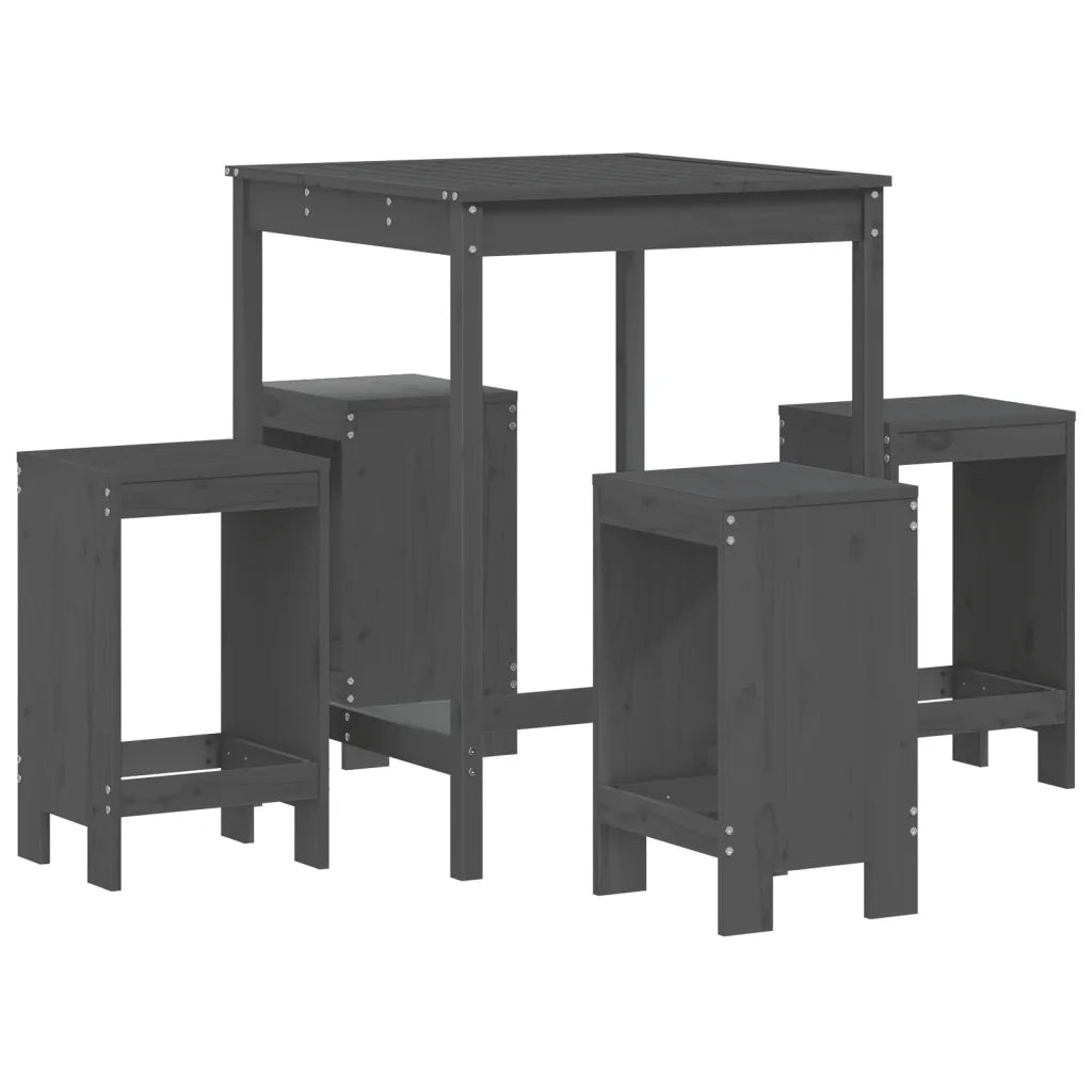 Set Bar da Giardino 5 pz | Set Salotto da Giardino Grigio in Legno Massello di Pino