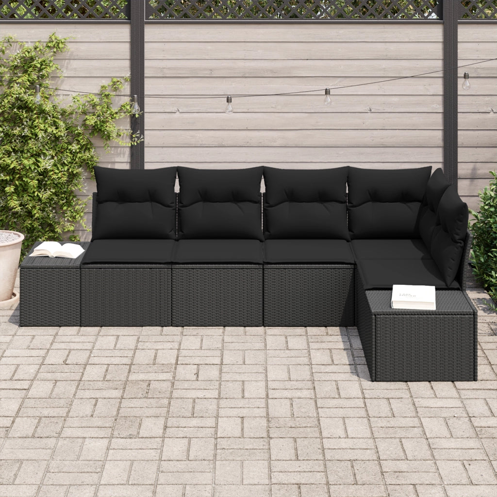 Set Divano 5 Pezzi da Giardino con Cuscini in Polyrattan Nero