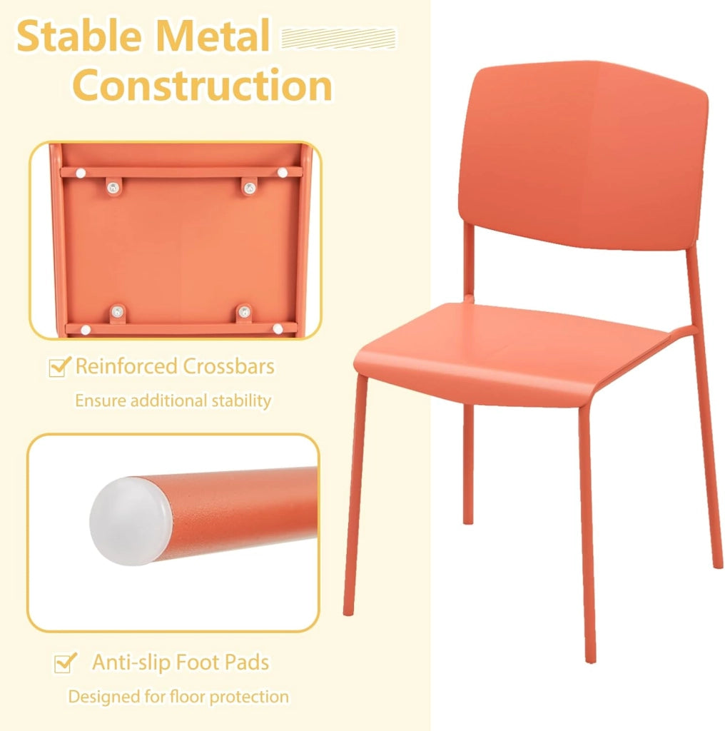 Set di 4 Sedie da Pranzo Impilabili, Sedile Ampio in PP e Gambe in Metallo, per Cucina e Soggiorno