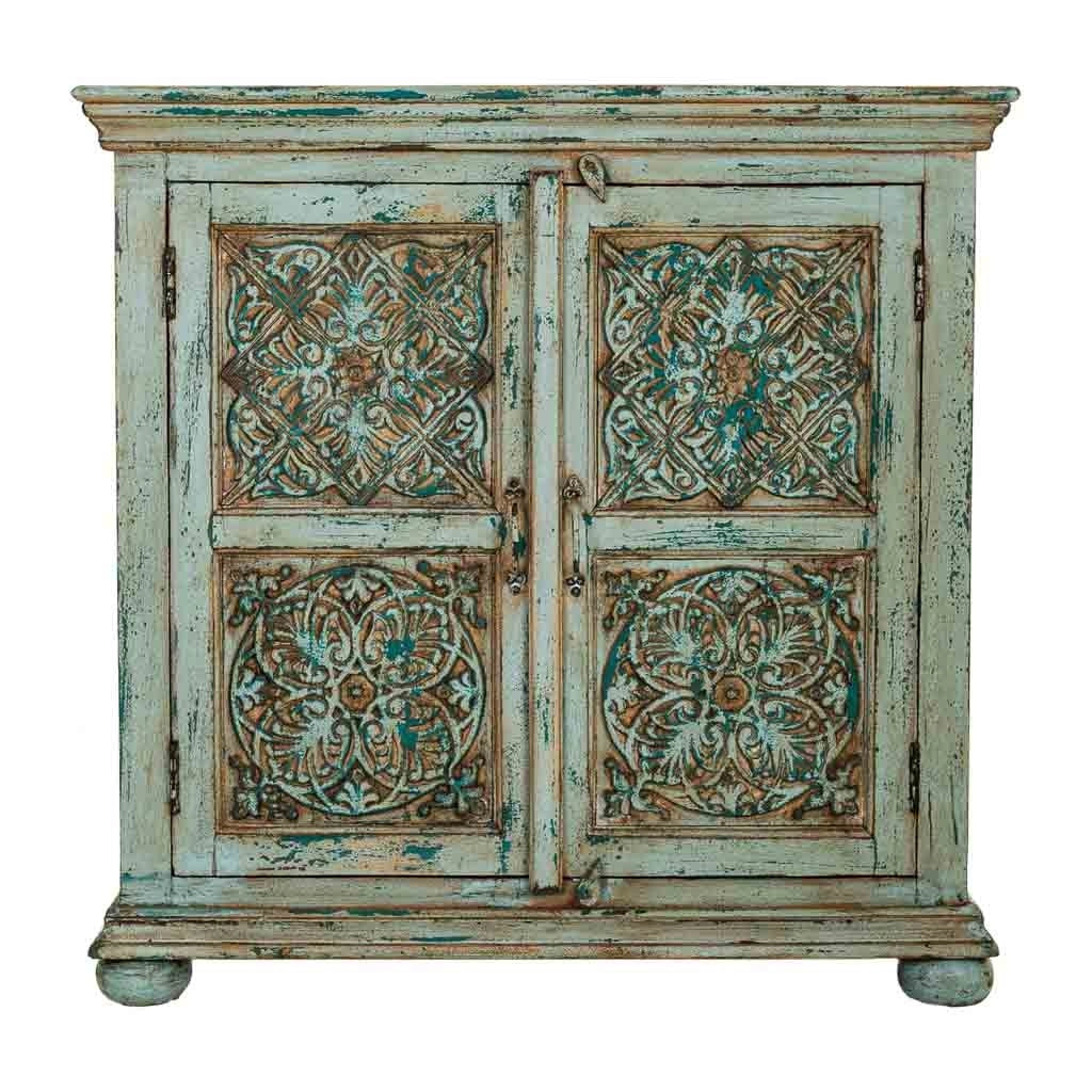Mobile da ingresso artigianale in legno blu 90x40x90h cm
