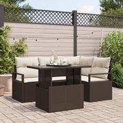 Set Divano da Giardino 5 Pezzi con Cuscini Marrone Poly Rattan