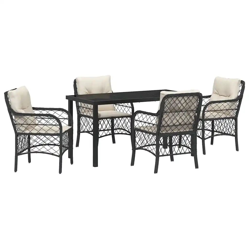 Set da Pranzo per Giardino con cuscino 5 pcs Nero polyrattan 3380199