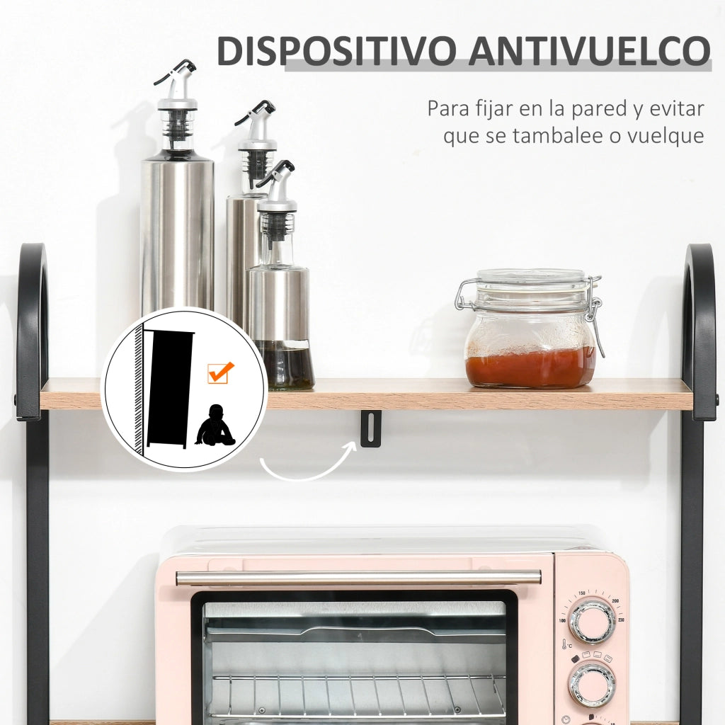 Libreria da Cucina 4 Livelli con Gancio ¨C Minimal ¨C Legno Naturale 60x40x125 cm
