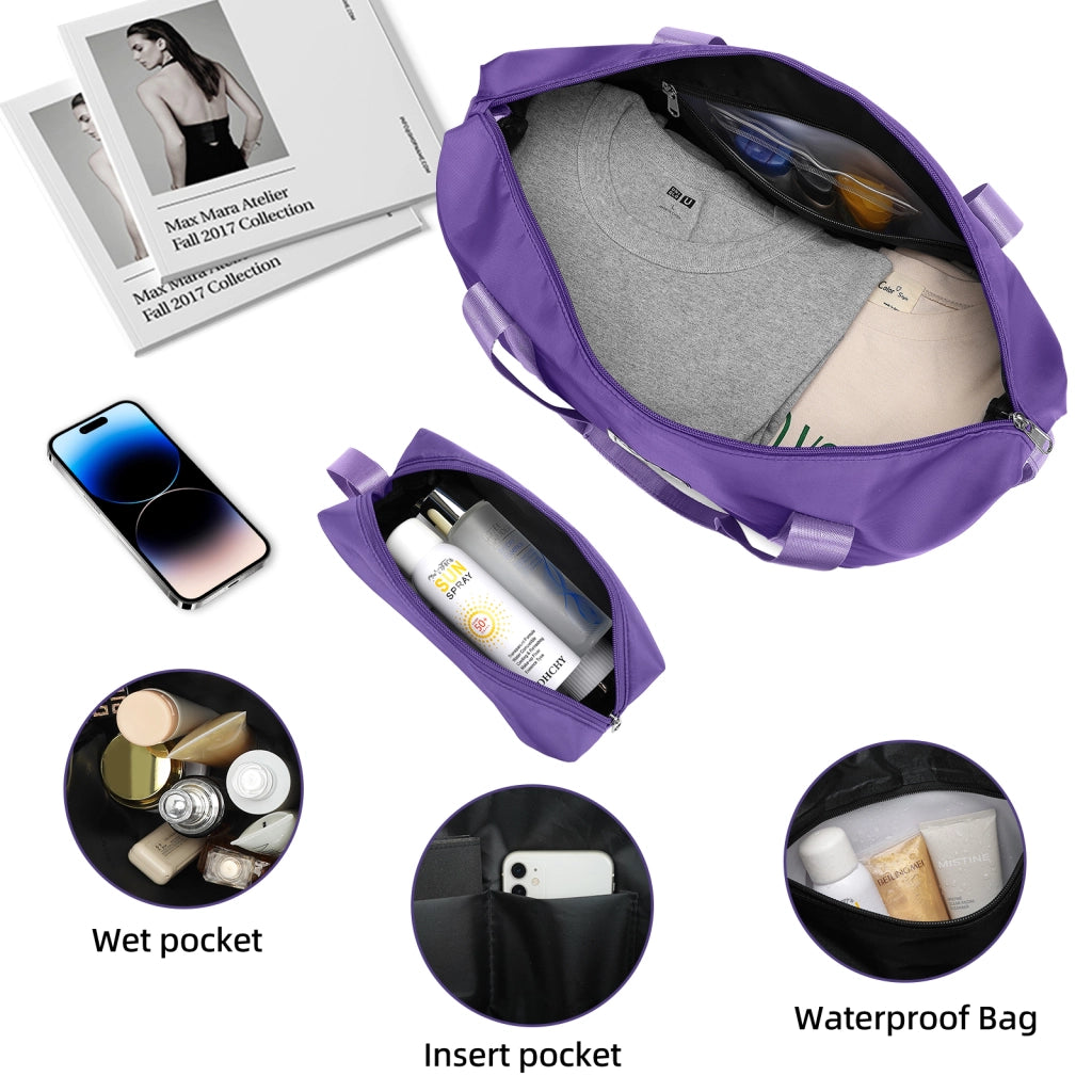 Set valigie rigide espandibile con lucchetto combinato e borsa weekender in ABS viola scuro