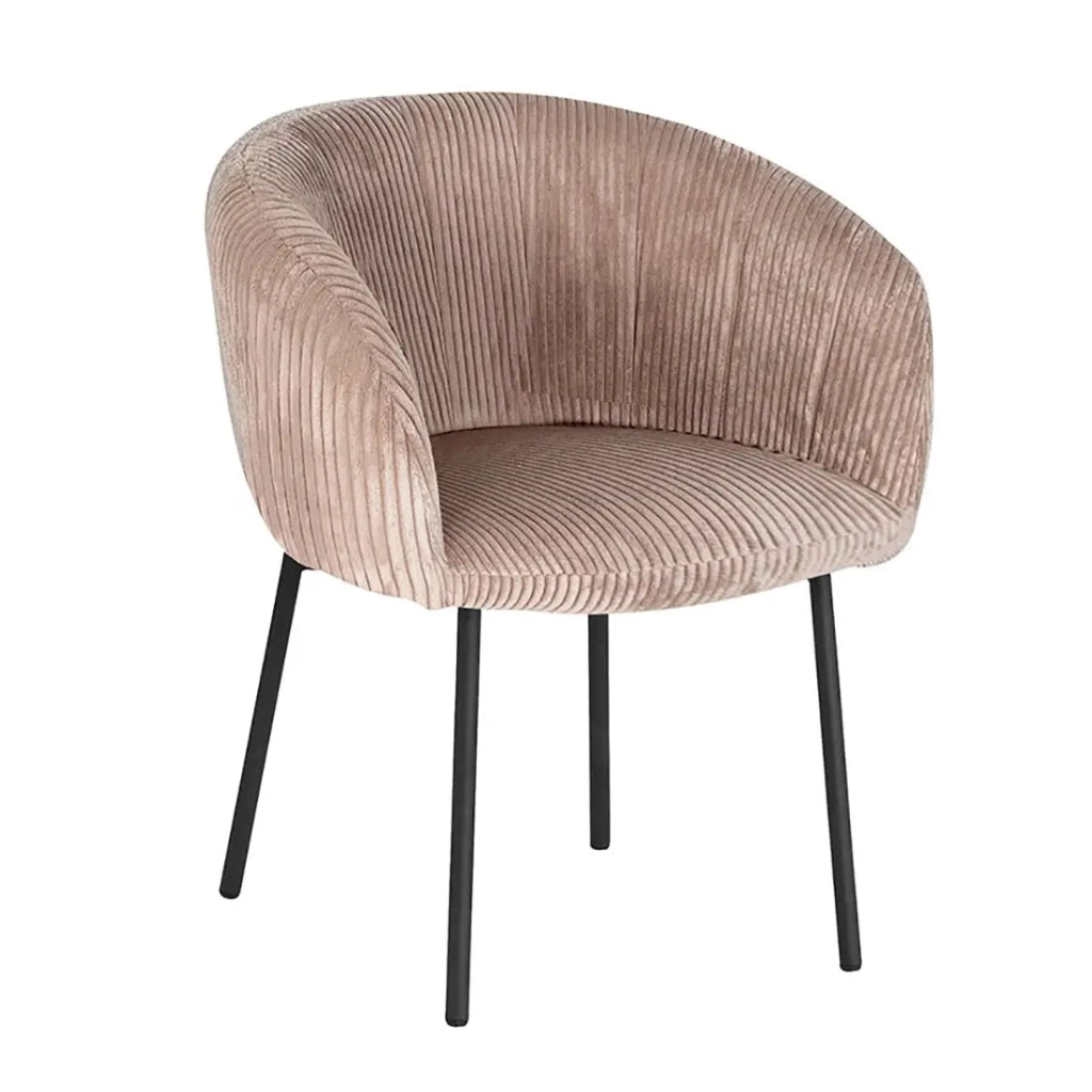 Sedia da pranzo SEVILLE – Velluto a coste sabbia – Con braccioli – Piedi in metallo nero – Stile design / industriale