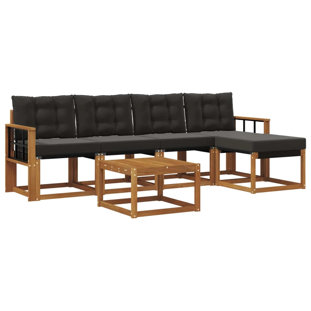 Set di divani da esterno con cuscino 6 pcs Naturale e Nero