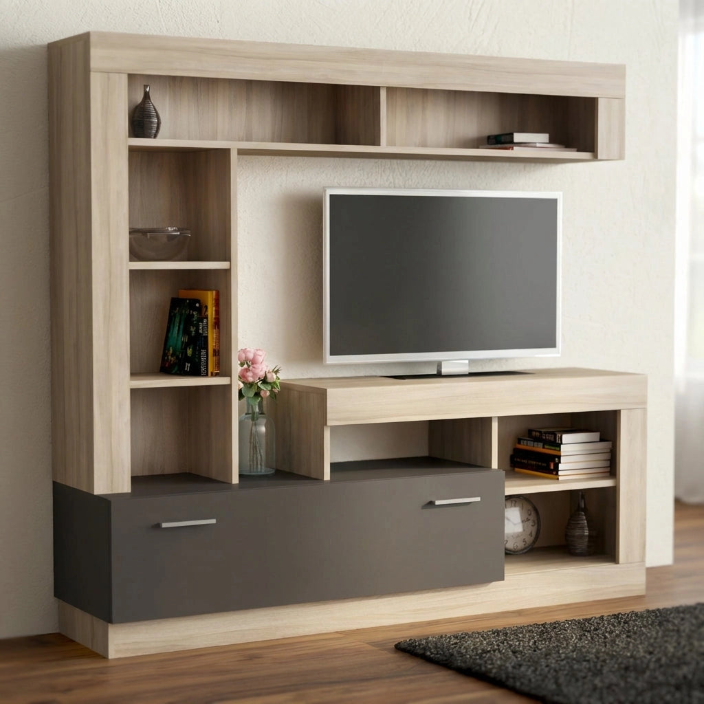 Parete Attrezzata per Soggiorno in Legno Composito cm 185x40x90 - GABE