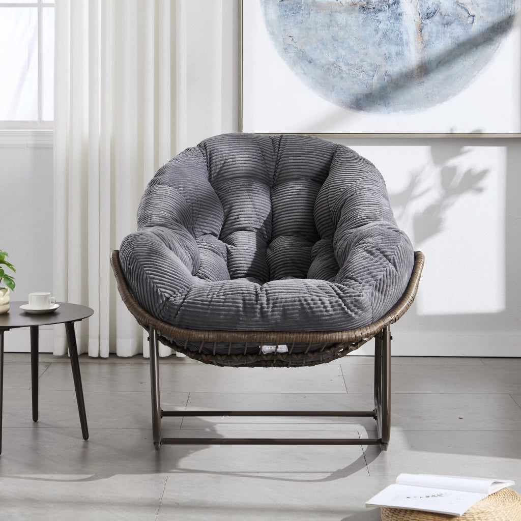 Sedia a dondolo in rattan sintetico con struttura in acciaio e design ergonomico grigio 78 × 106 × 90 cm