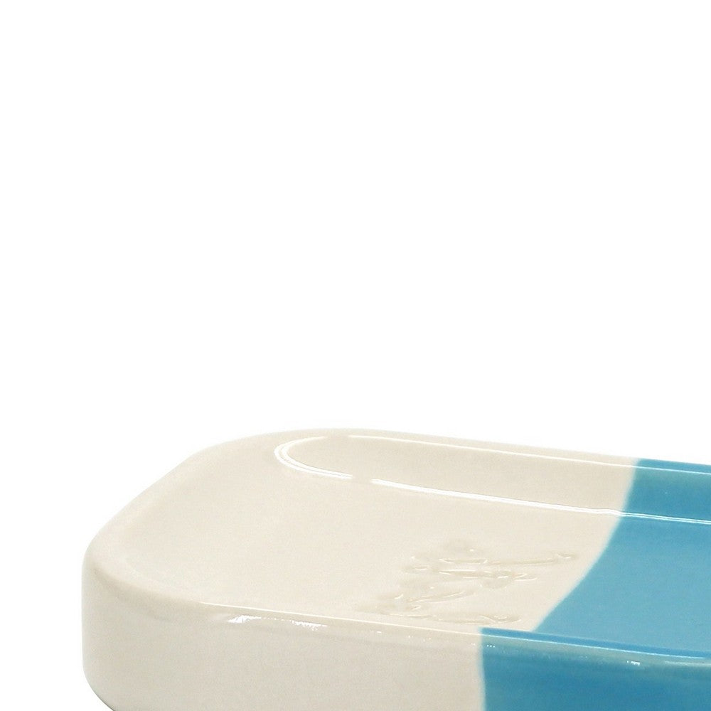 Portasapone in ceramica blu/bianco - serie Bath