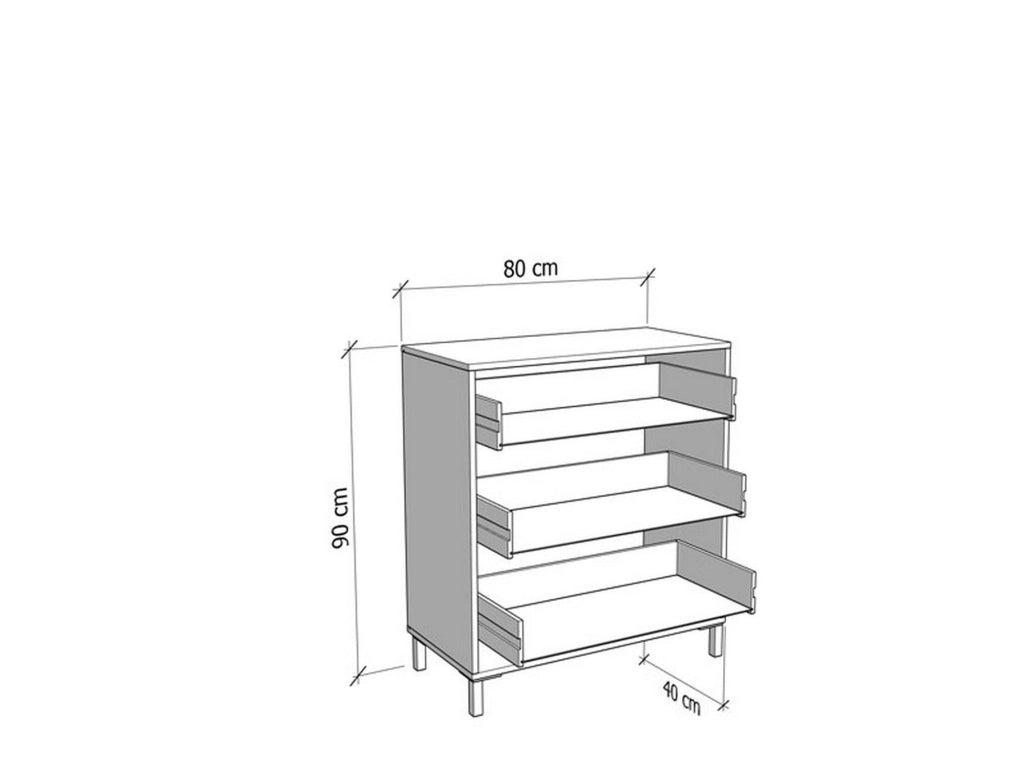 Portio, Cassettiera 3 Cassetti, 80x40x90h cm Bianco