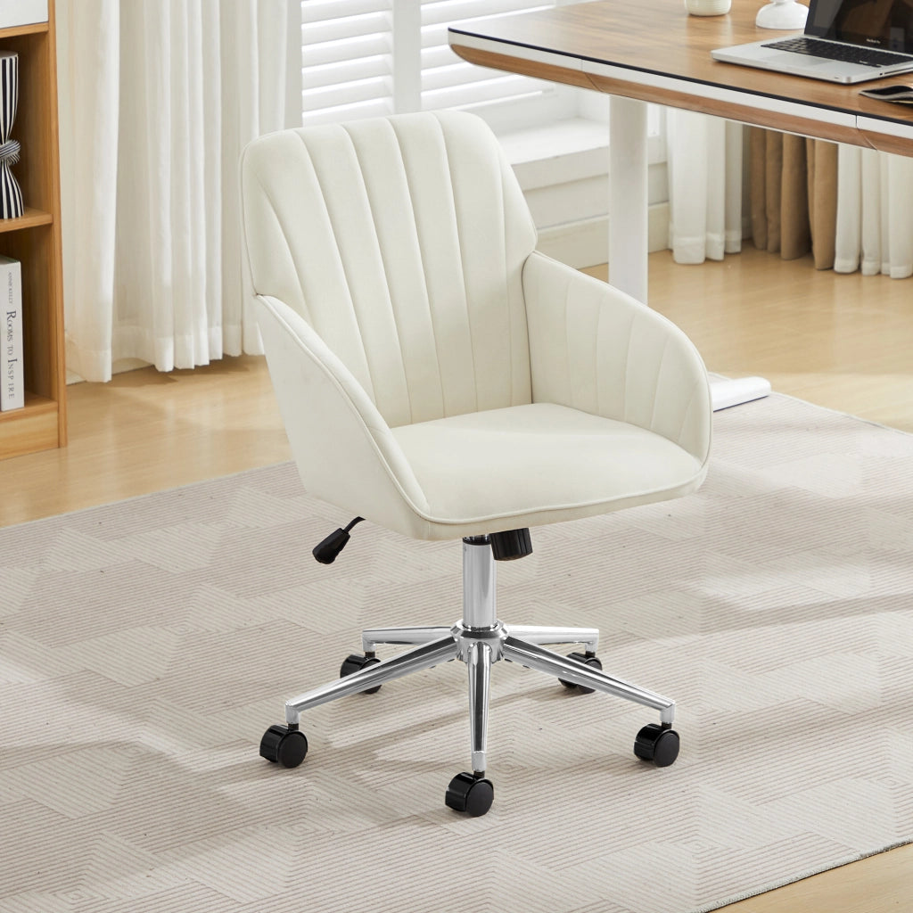 Sedia da ufficio girevole ergonomica con altezza regolabile schienale avvolgente e ruote in velluto bianco per casa