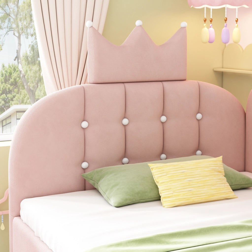 Letto da giorno imbottito 90x190 cm con contenitore idraulico rosa