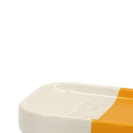 Portasapone in ceramica giallo/bianco - serie Bath