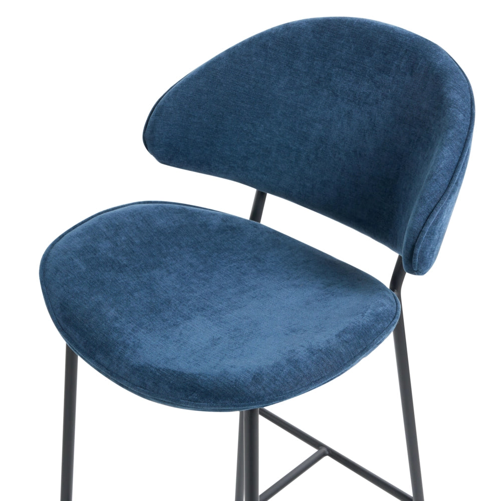 Set di 2 sgabelli da bar con sedile imbottito in tessuto blu marino senza braccioli schienale curvo stile moderno