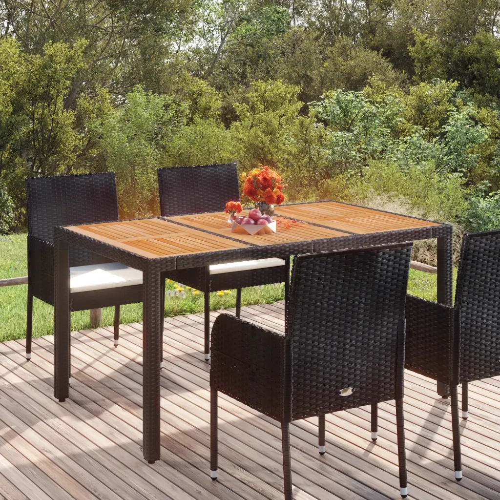 Tavolo da Giardino Piano in Legno Nero 150x90x75 cm Polyrattan 319901
