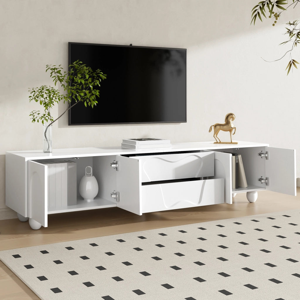 Mobile TV con 2 Ante e 2 Cassetti; Stile Minimalista; Soggiorno; 180??40??42 cm; in Pannello Truciolare; Bianco