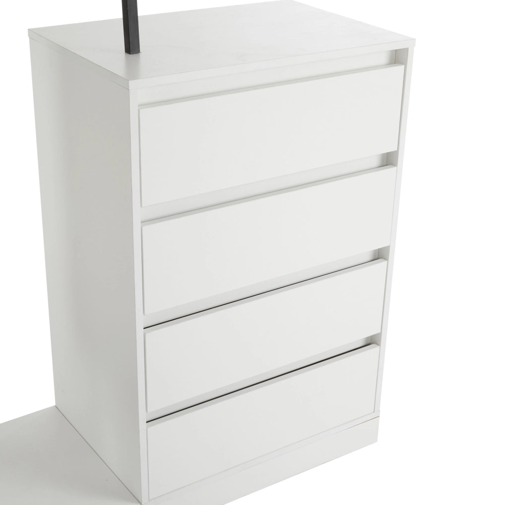 Armadio multifunzione bianco con cassetti e vano appendiabiti