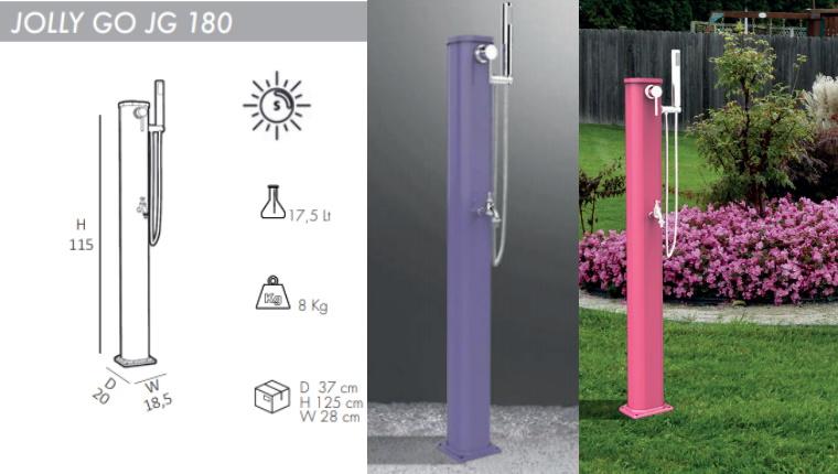 Doccia Solare In Alluminio Jolly Go 17,5Lt Con Doccetta Mobile E Lavapiedi Colore Inox Paint Cv-Jg180/9007