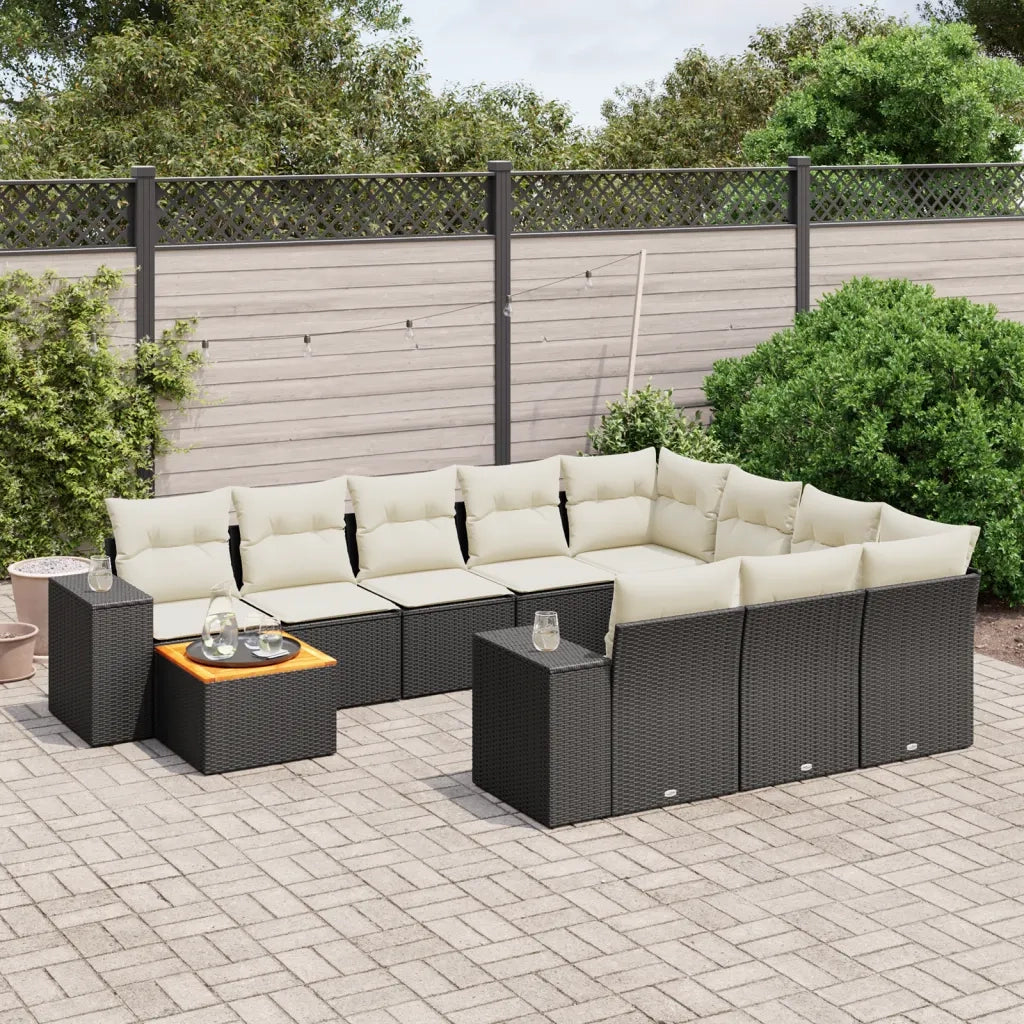 Set Divani da Giardino 11 pz con Cuscini in Polyrattan Nero 3225629