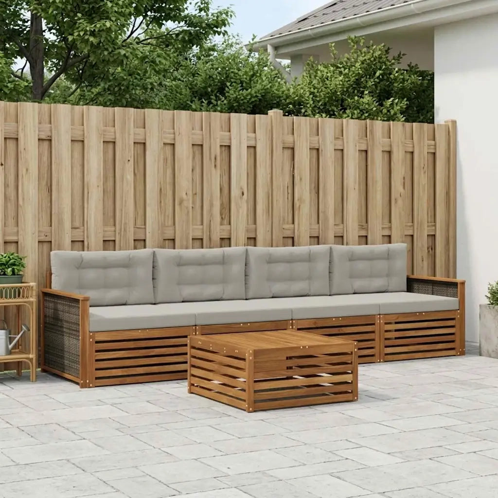 Set di divani da esterno 5 pcs Naturale e Grigio Chiaro 3382989