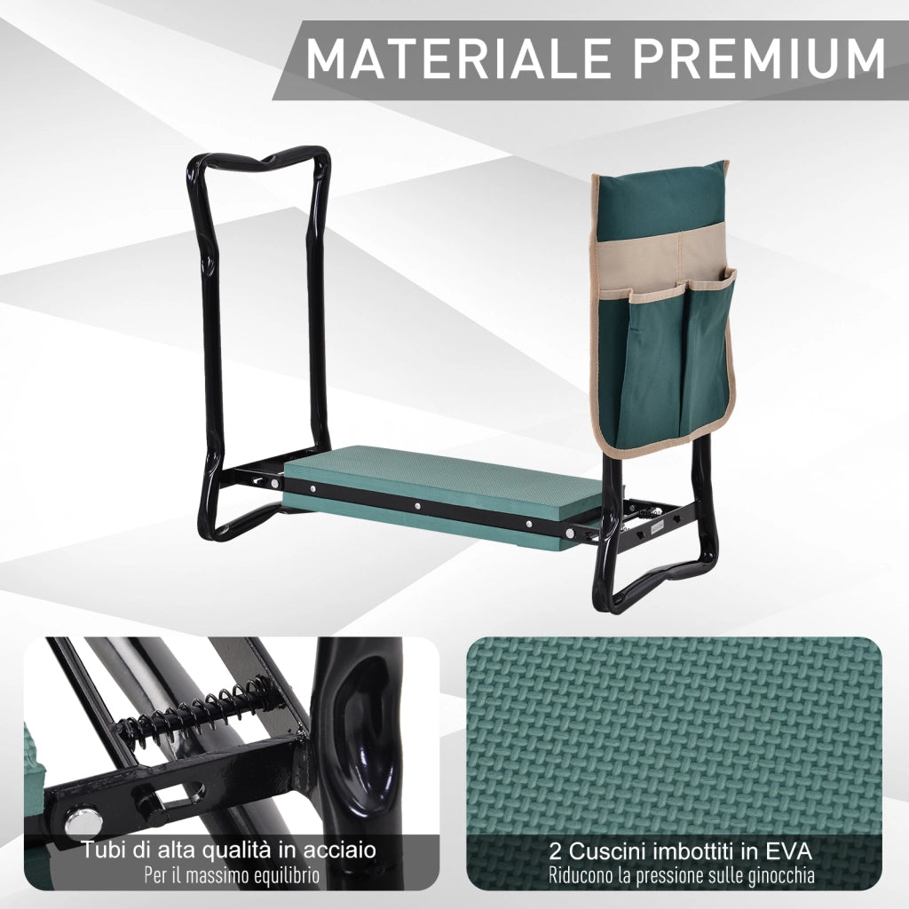 Panca Pieghevole da Giardino 2 in 1 ¨C Xylo ¨C Cuscini EVA, Verde e Nero