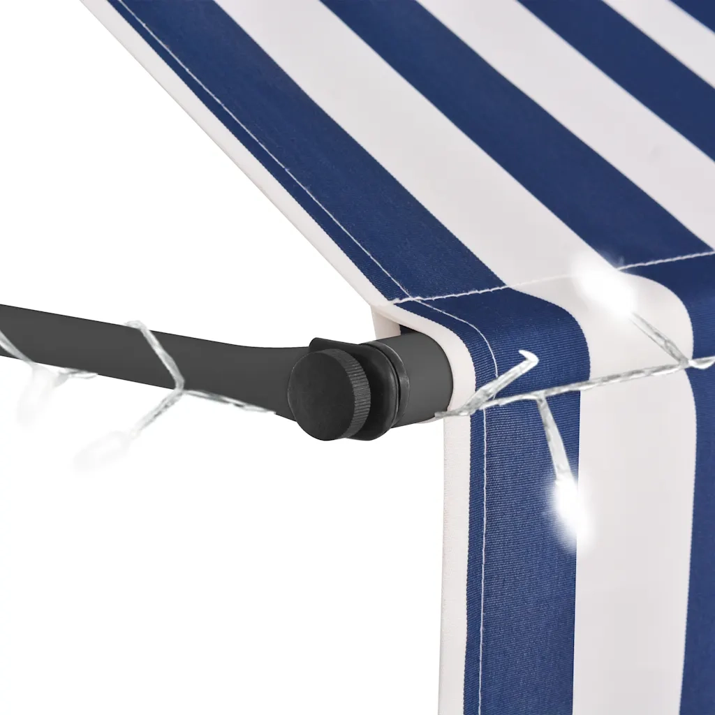 Tenda da Sole Retrattile Manuale con LED 150 cm Blu e Bianco cod mxl 18857