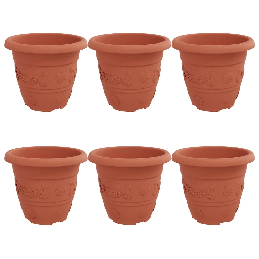 Fioriere | Cassetta per fiori | Vaso Rotondo per Fiori 6 pz Rosso Mattone ? 26 x 21.5 cm
