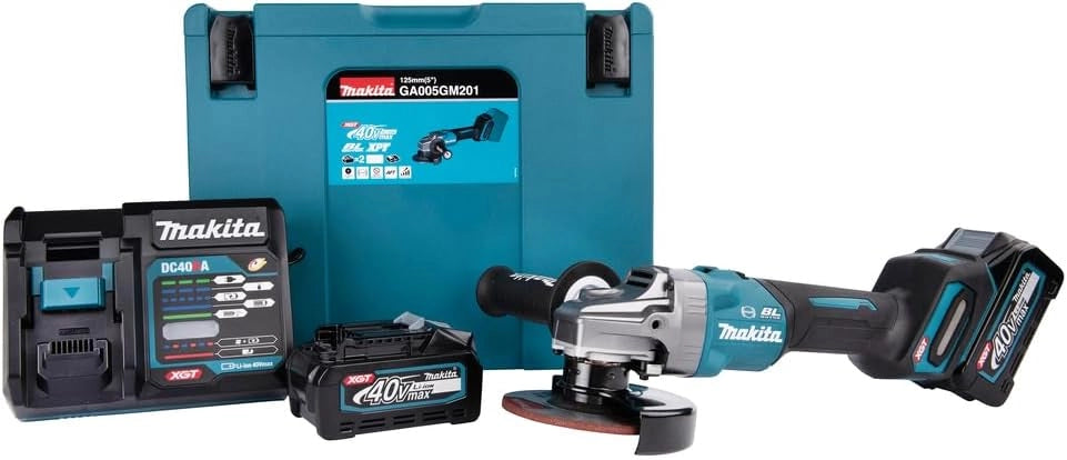 GA005GM201 - Smerigliatrice angolare 125 mm Brushless XGT + 2 batterie 40 Vmax 4 Ah Li-ION BL4040 + caricatore DC40RA + cofanetto Makpac