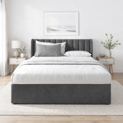 DESMIU Lit adulte 140 × 200 cm 2 posti con 2 cassetti contenitore e testiera, senza materasso, in velluto grigio
