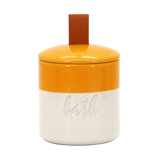 Barattolo in ceramica con coperchio giallo/bianco - serie Bath