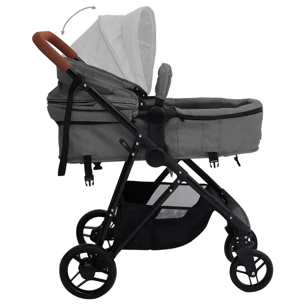 Passeggino 2 in 1 Grigio Chiaro e Nero in Acciaio CFW1258981