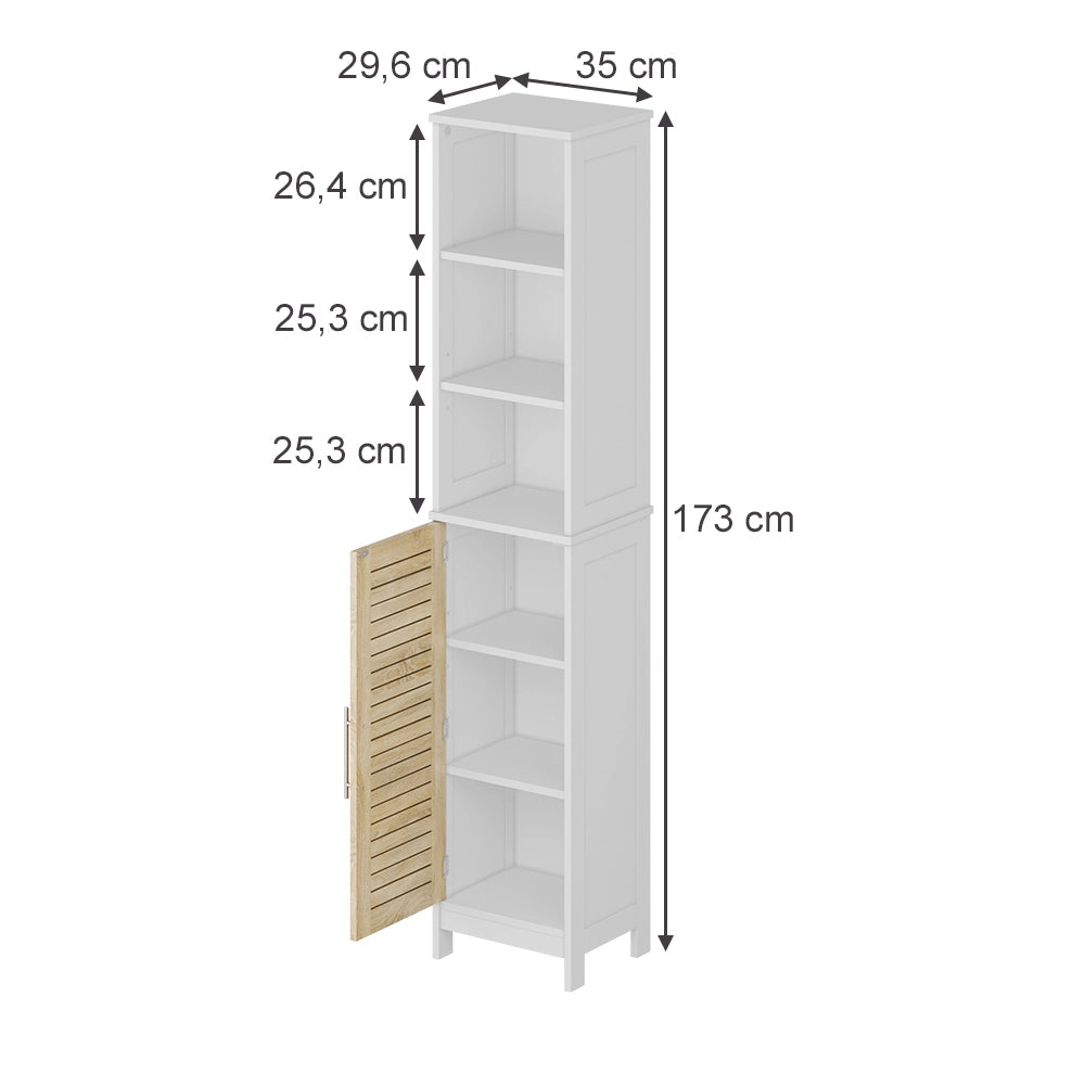 Vicco Armadio per il bagno Bianco/quercia 35 x 173 cm con 6 scomparti