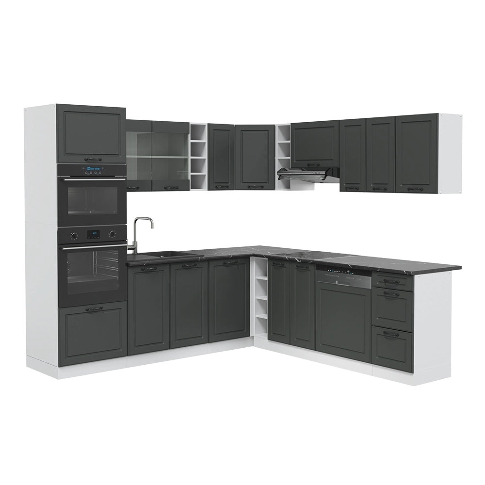 Cucina angolare completa R-Line Antracite rustico/Bianco 247 x 237 cm, PL Antracite Vicco