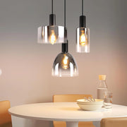 ZMH Lampada a Sospensione 3 Luci E27 Vintage Vetro Fum¨¦ Altezza Regolabile per Cucina Camera Senza Lampadina