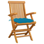 Sedie da Giardino con Cuscini Azzurri 3 pz | Sedie da Esterno Legno Massello Teak