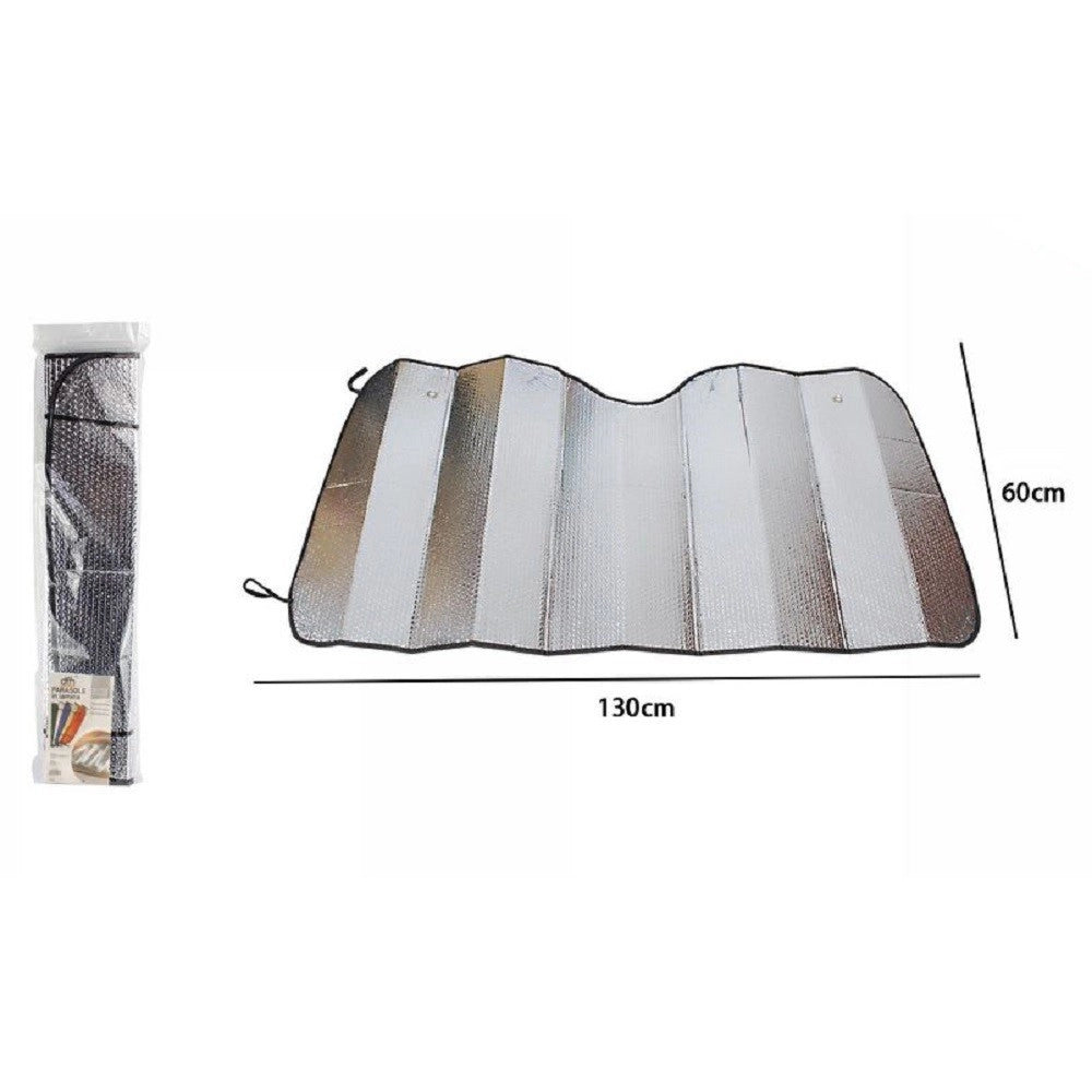 Trade Shop - Parasole Metallico Per Auto Grigio Protegge Cruscotto Sole Caldo 130x60cm 70156 -