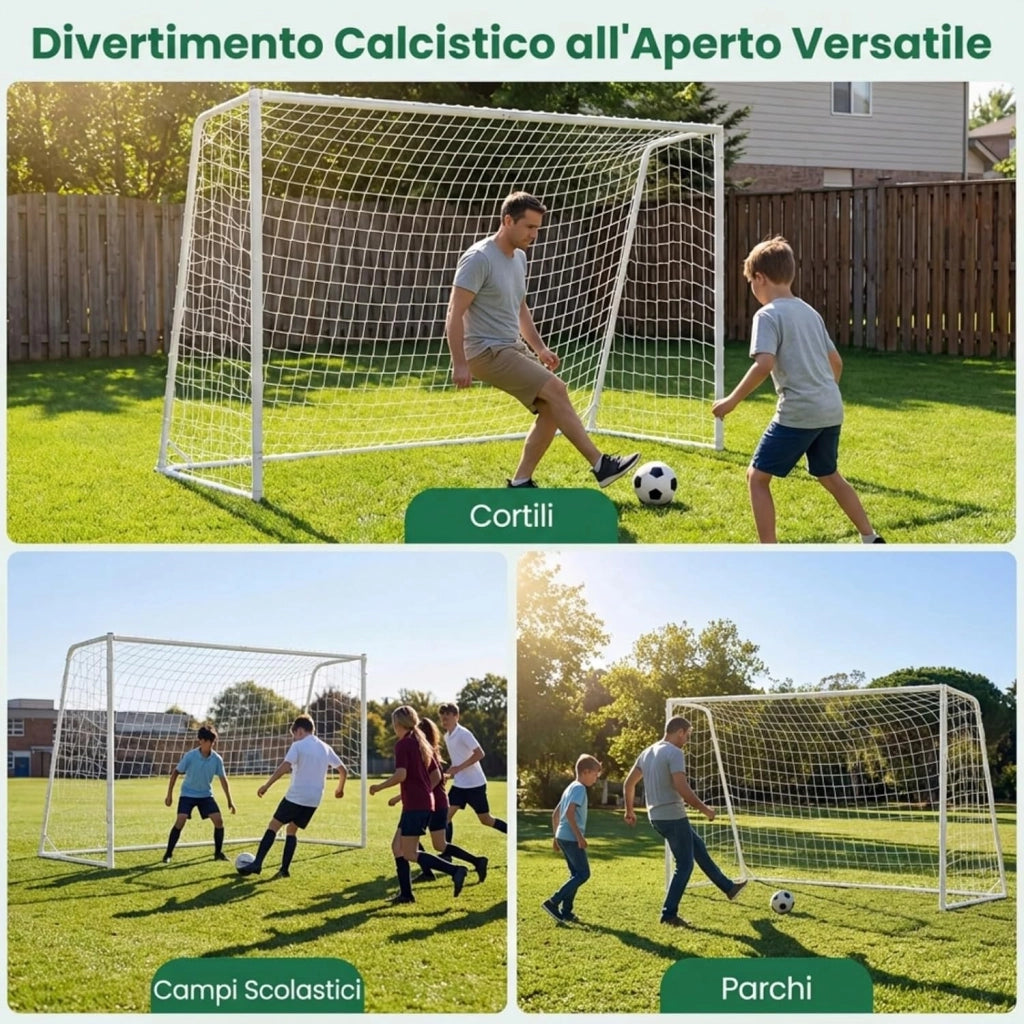 Porta da Calcio 300 x 204 cm con Telaio in Metallo, Rete in PE, 8 Picchetti e 16 Fascette, Facile Montaggio, Attrezzatura per Allenamento Calcio per Bambini, Giovani e Adulti