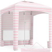 Tenda da Spiaggia Pieghevole, Tenda da Mare con Parete Laterale Rimovibile e Borsa Portatile, Regolabile in Altezza, per Spiaggia, Campeggio e Picnic (Rosa+Bianco, 185 x 185 cm)