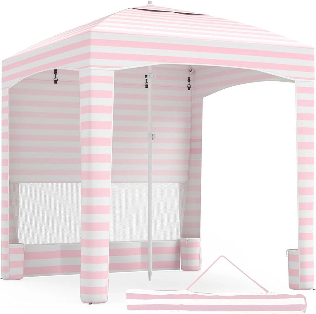 Tenda da Spiaggia Pieghevole, Tenda da Mare con Parete Laterale Rimovibile e Borsa Portatile, Regolabile in Altezza, per Spiaggia, Campeggio e Picnic (Rosa+Bianco, 185 x 185 cm)