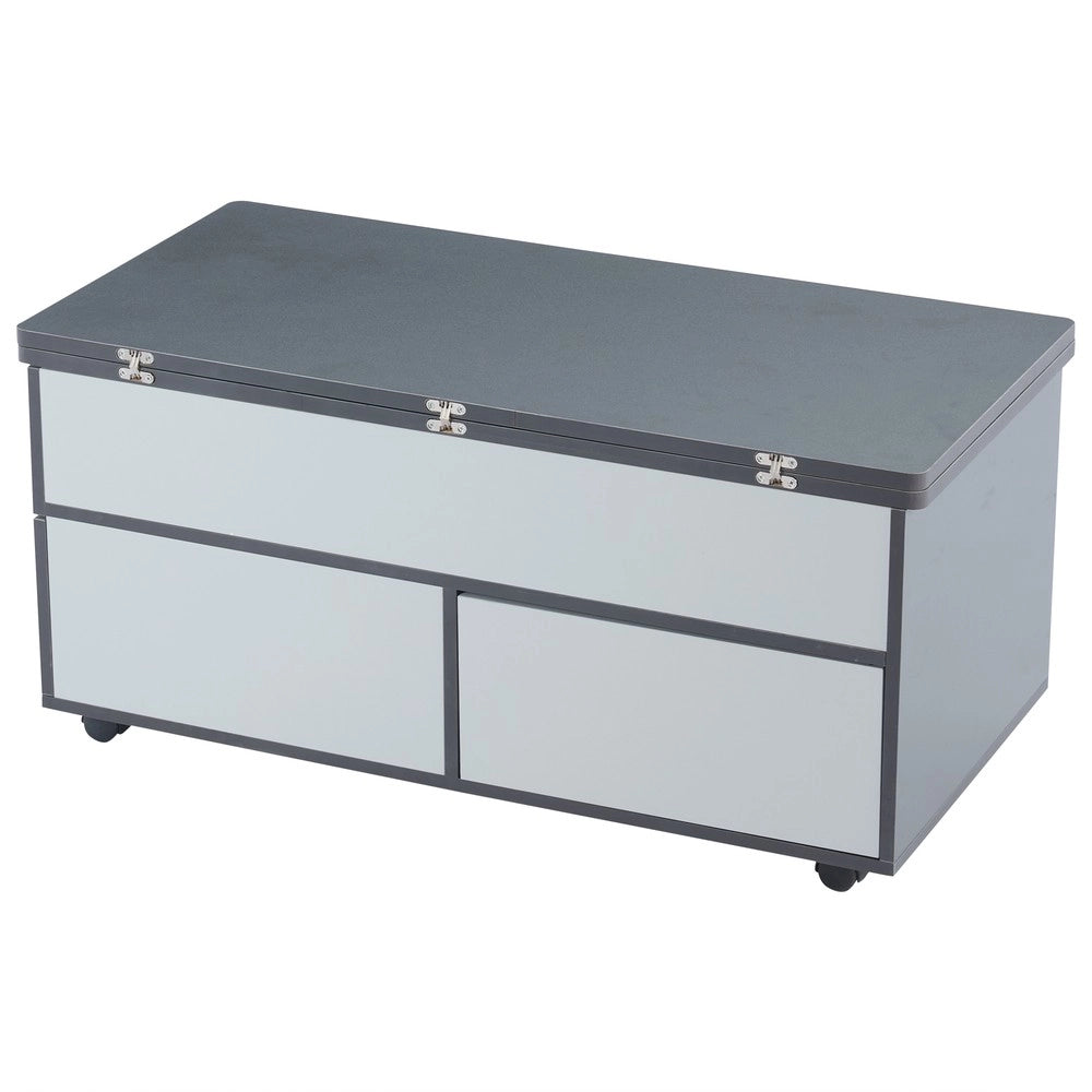 Tavolino da Caff¨¨ Multifunzionale ¨C MINIMAL ¨C Grigio/Bianco, con Cassetti e Ripiano, 100x98x65