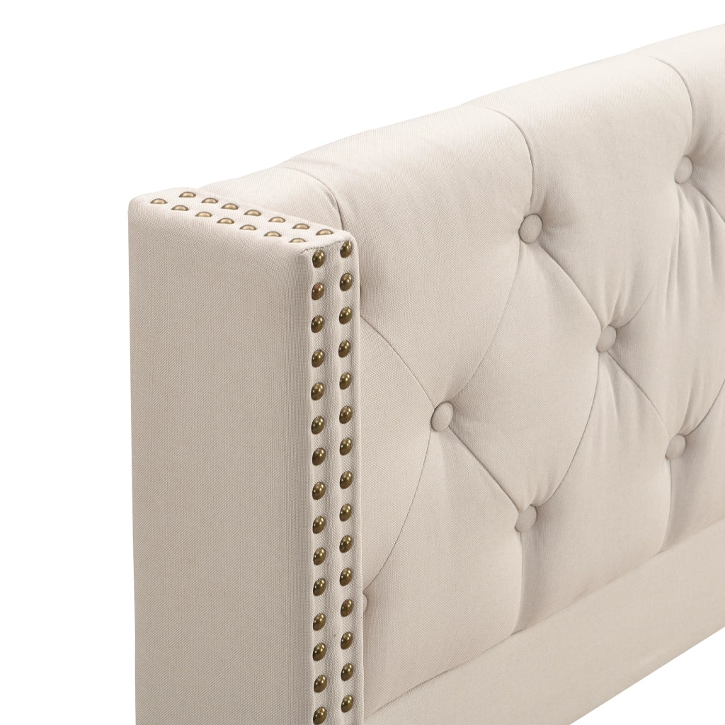 DESMIU Letto Matrimoniale 2 Posti con Testiera Imbottita, Bottoni e Borchie, 160 × 200 cm, Senza Materasso