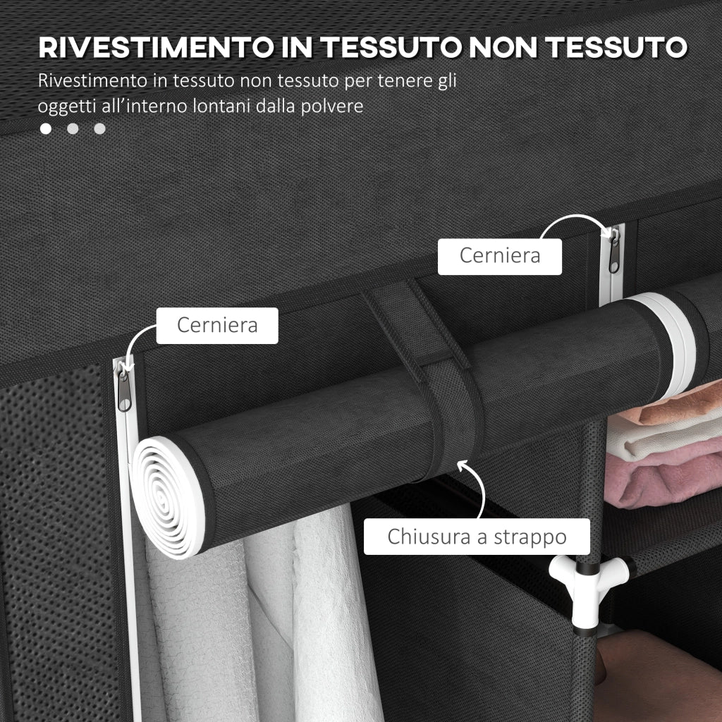 Armadio Guardaroba Pieghevole in Tessuto ¨C zephmum ¨C 125x43x162.5cm Nero