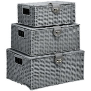 EasyComfort Set di 3 Cesti in Vimini PP con Coperchio di Diverse Dimensioni, Grigio