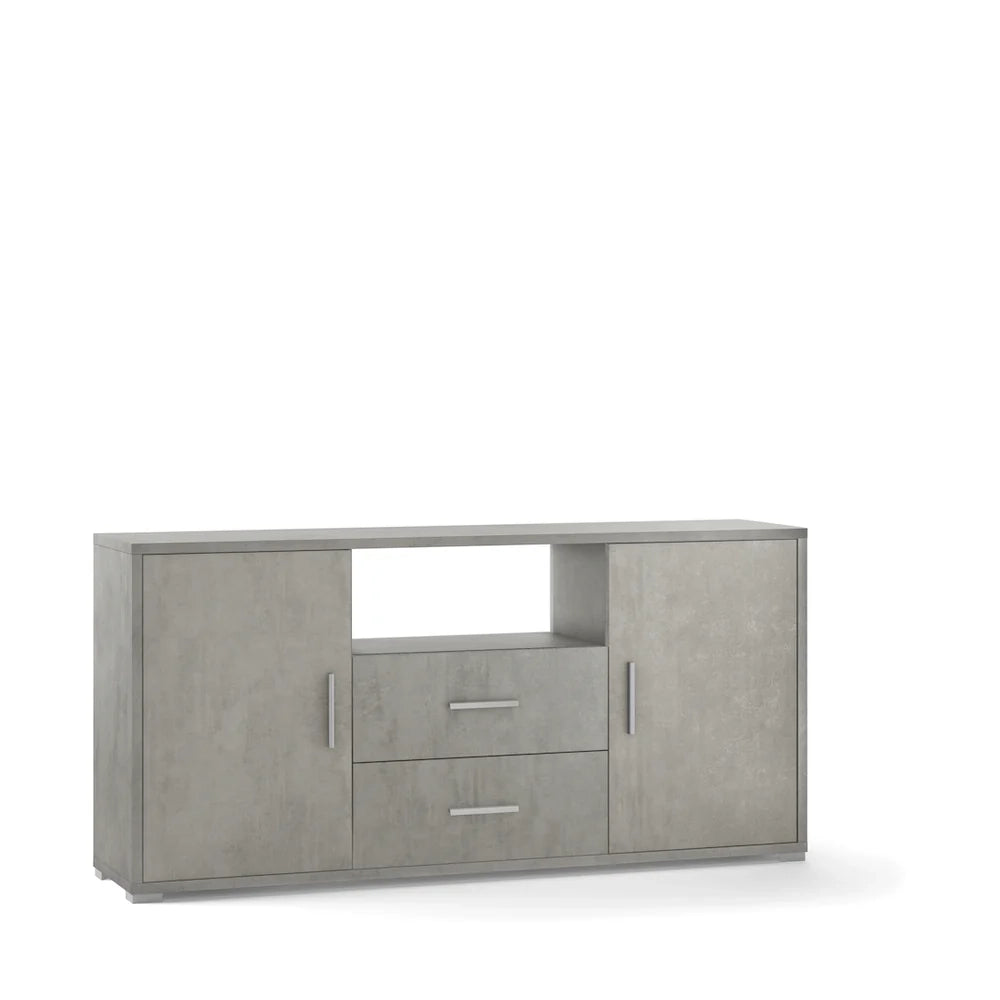Madia Credenza Mobile 2 ante con 2 cassetti 174x41x84H design moderno in kit di montaggio colore Cemento