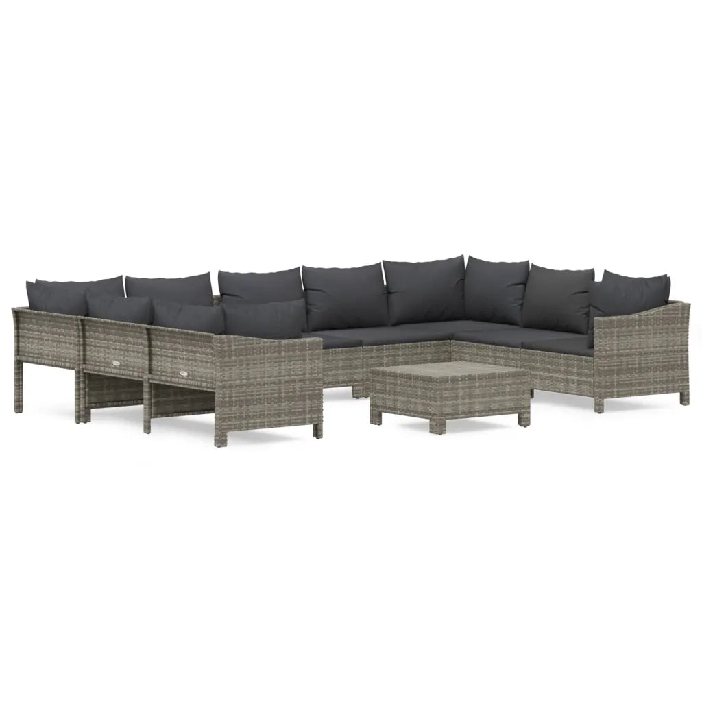 Set Divani da Giardino 10 pz con Cuscini in Polyrattan Grigio