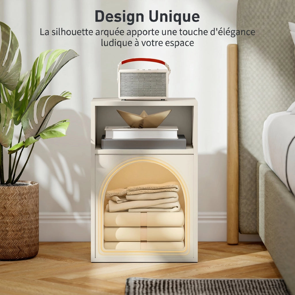 Comodino ¨C Minimal ¨C 40x30x60 cm, crema, design arcuato, con scomparti aperti
