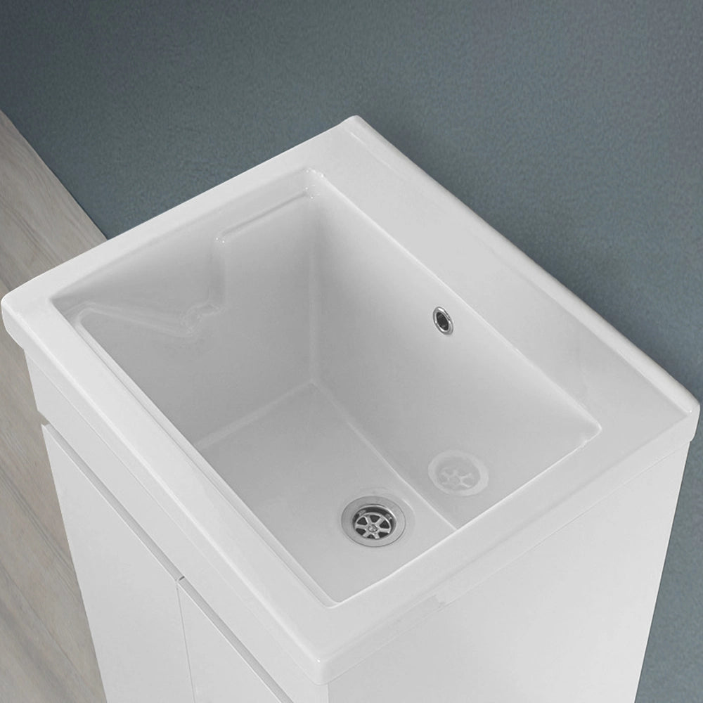 Mobile lavatoio 61x50 cm bianco opaco con vasca in ceramica e kit scarico